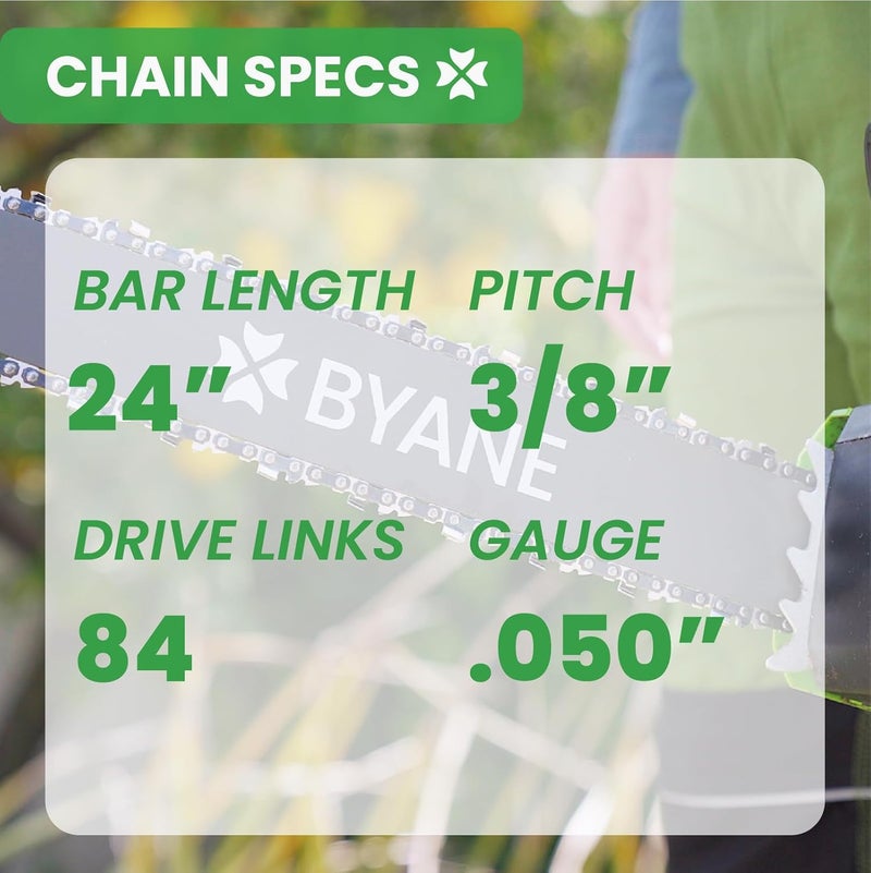 Byane 24 Inch Chainsaw Chain, 3/8" Pitch, 050" Gauge, 84 Drive Links, Fits Husqvarna 455, 460 Rancher, and More (3 Chains). - Image 3
